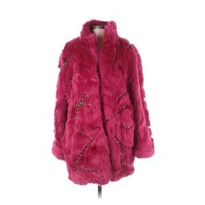 2018 MOSCHINO x H&M Hot Pink Faux Fur Coat With Chain - S